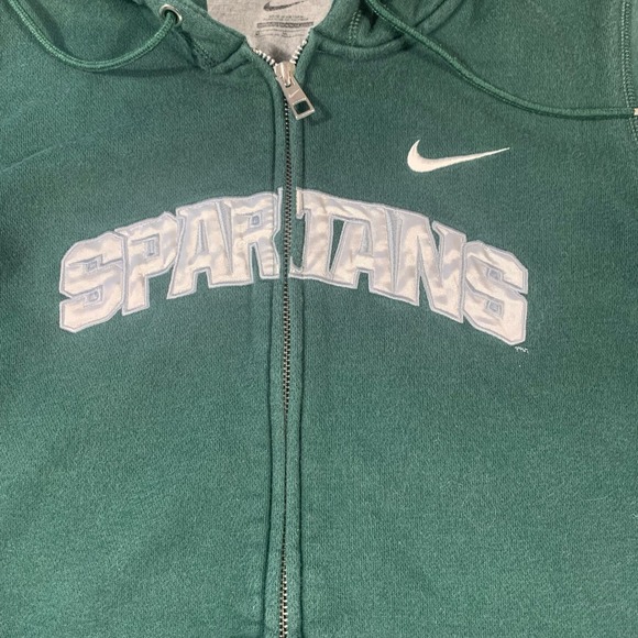 Nike Michigan State Spartans Hoodie Boys Medium Green Full Zip Sweatshirt Swoosh - Picture 4 of 13